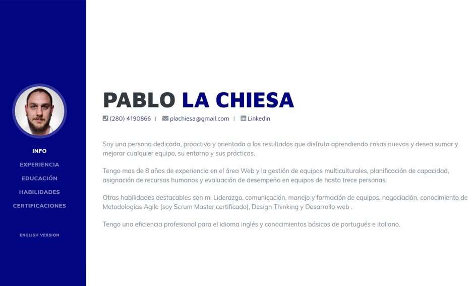 Sitio Web - CV online Pablo La Chiesa